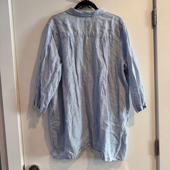 J. Jill Top Blue White Striped Collared Half Button Linen 3/4 Sleeve Sz L - Picture 9 of 9